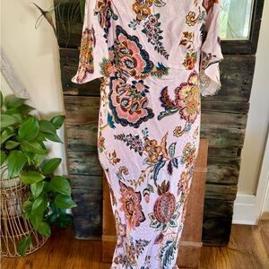 Anthropologie Floral Pink Maxi Dress with Multicolor Print